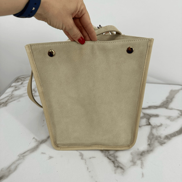 Margot Jamee Double Strapped Suede Tote Bag with Pouch Cream Minimalist - Picture 4 of 14